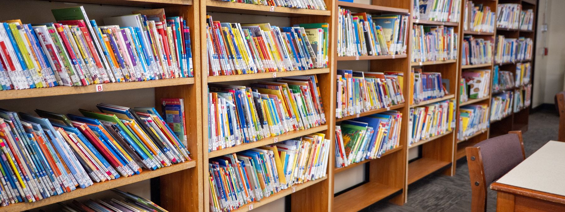 Library shelves full of books.